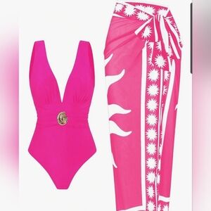 Vibrant Pink Women's One Piece Swimsuit With Wrap Size Med